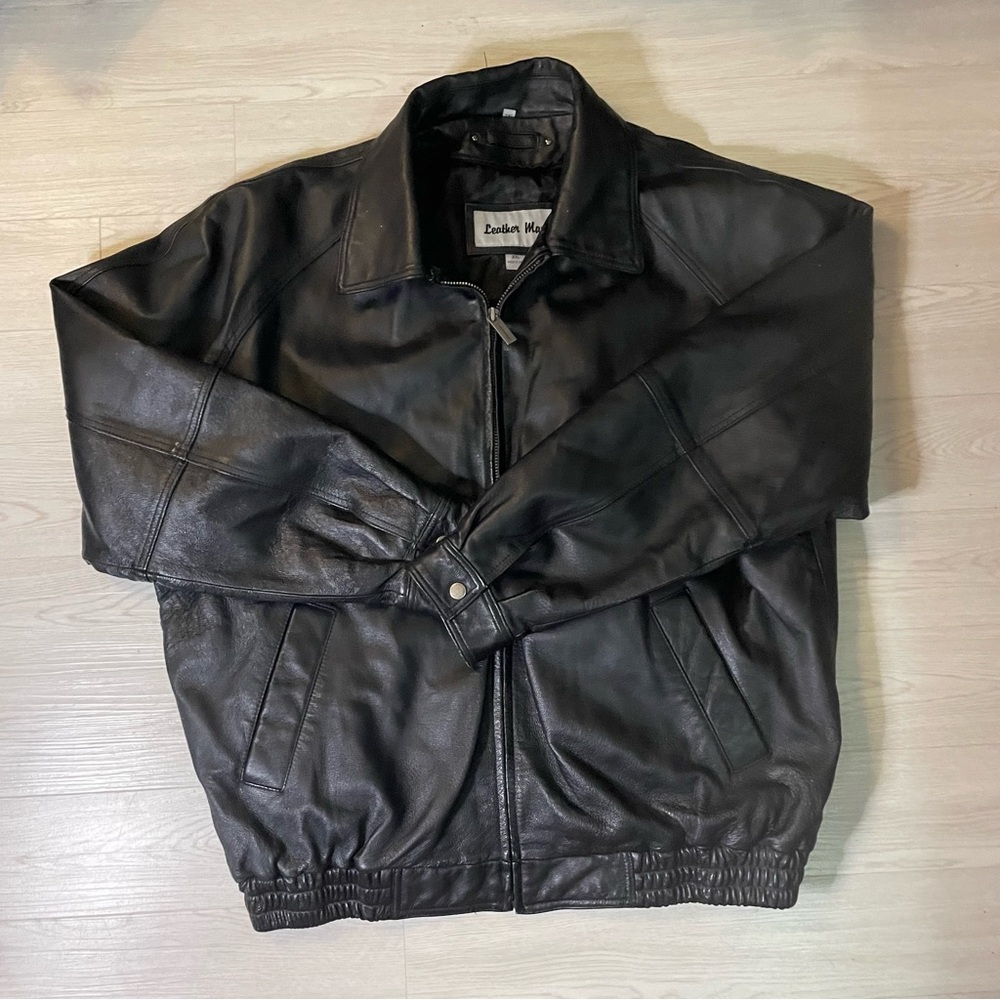 Leathers Mans Leather Jacket 2x Black Zipper Jacket Inner Pocket EUC Vintage - Picture 7 of 7